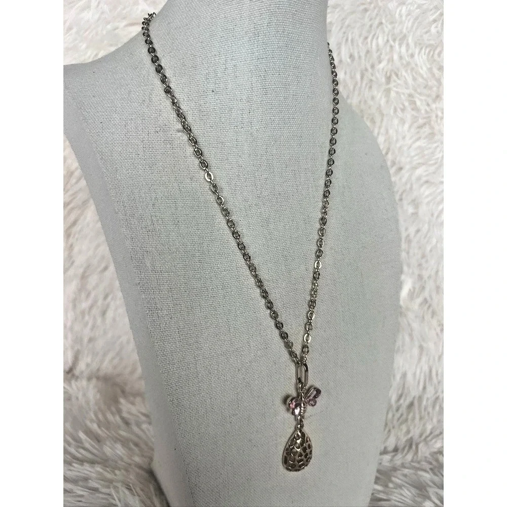 Catherine Malandrino Butterfly Necklace Pink Crystal Gold Feminine Romantic Soft